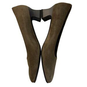 Ferragamo Green Suede Low Chunky Heel Shoes Size 7.5B  Italy 7439 Career EUC